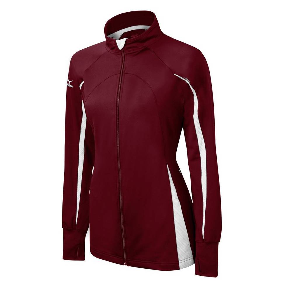 Casaco Mizuno Elite 9 Focus Full-Zip - Mulher - Bordeaux/Branco - CZFRJ6809